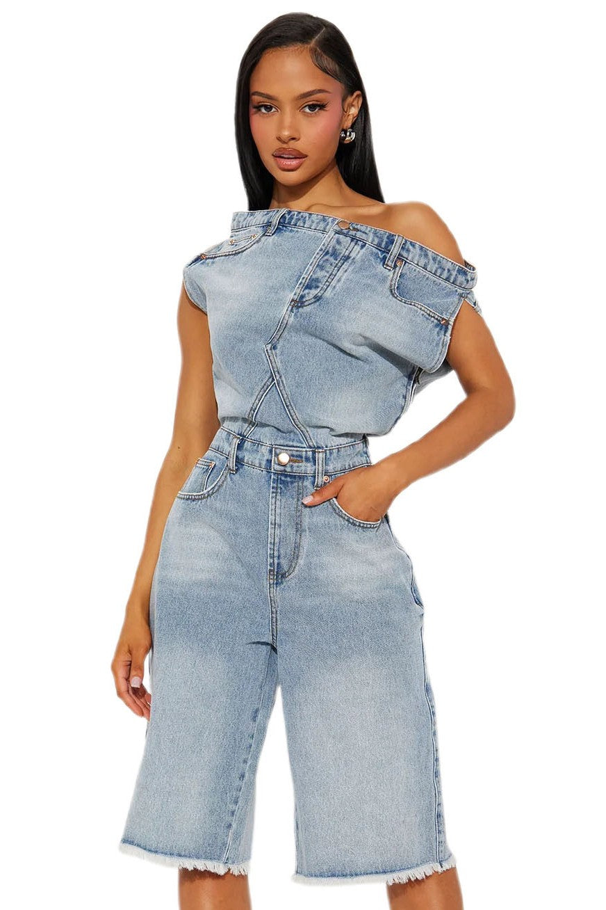 Off‑Duty Denim Muse Bermuda Romper