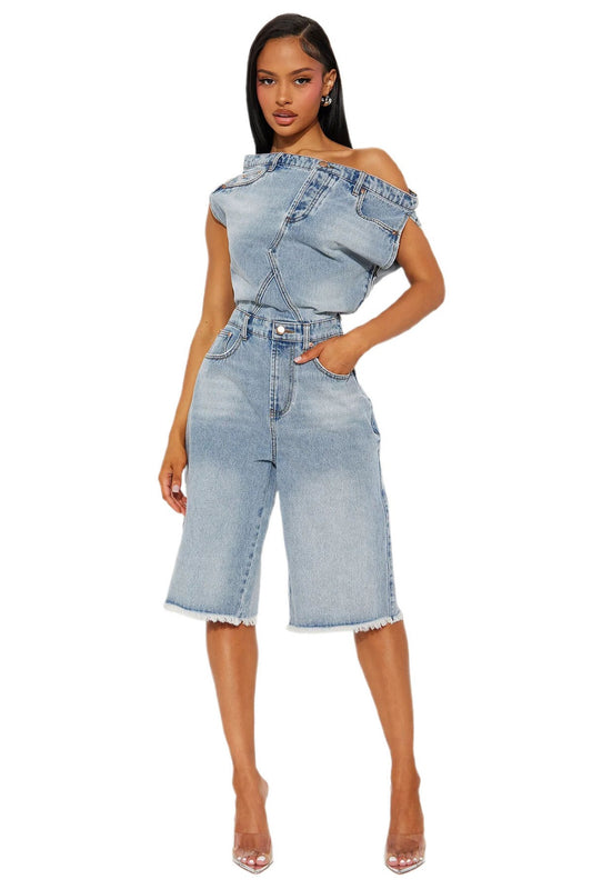 Off‑Duty Denim Muse Bermuda Romper