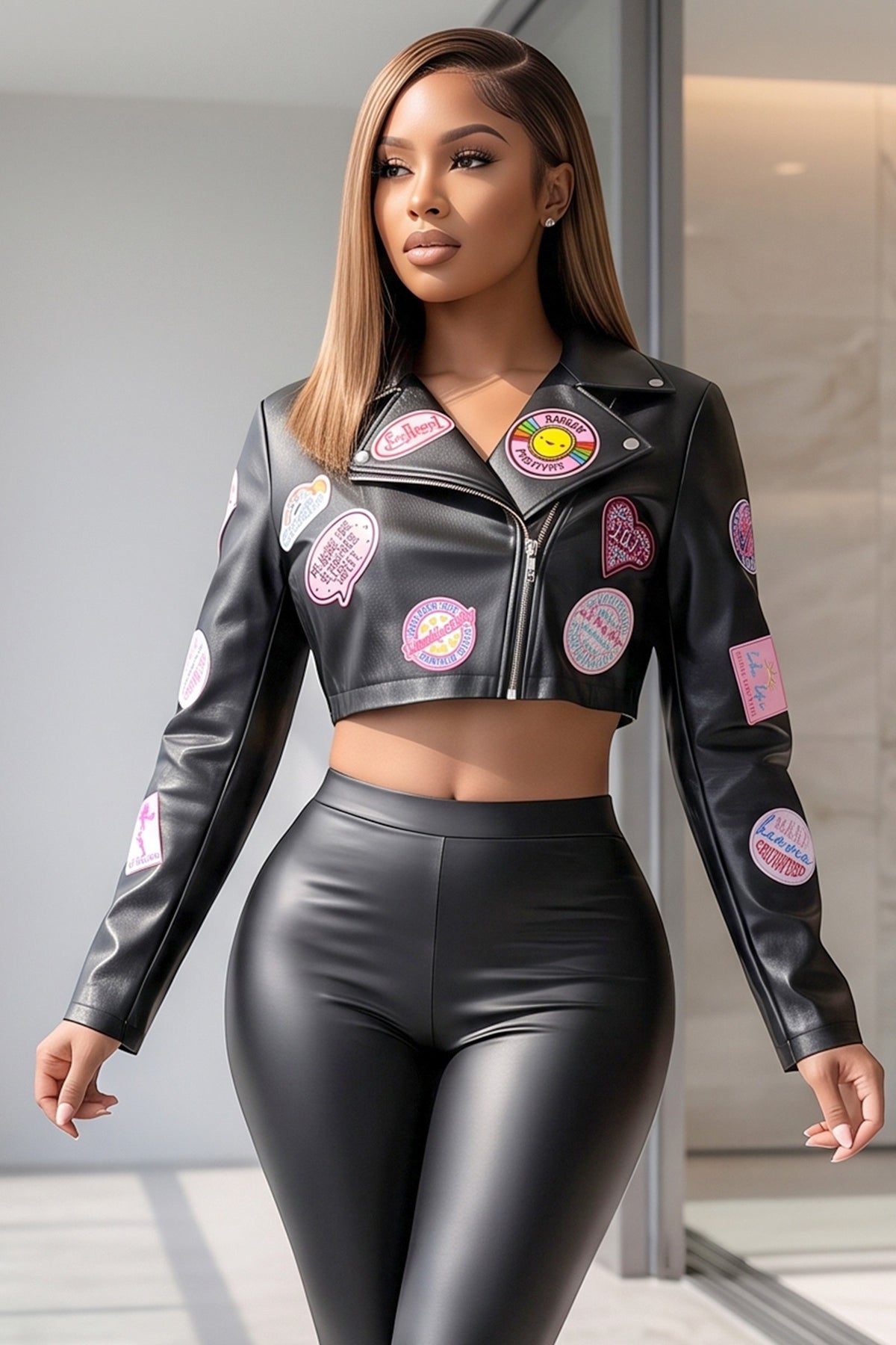 Outlaw Faux Leather Patchwork Crop Jacket