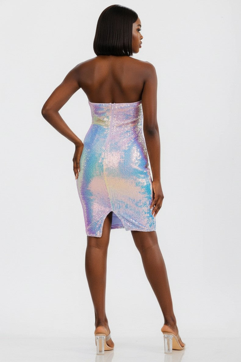 Iridescent Temptation Strapless Midi Dress
