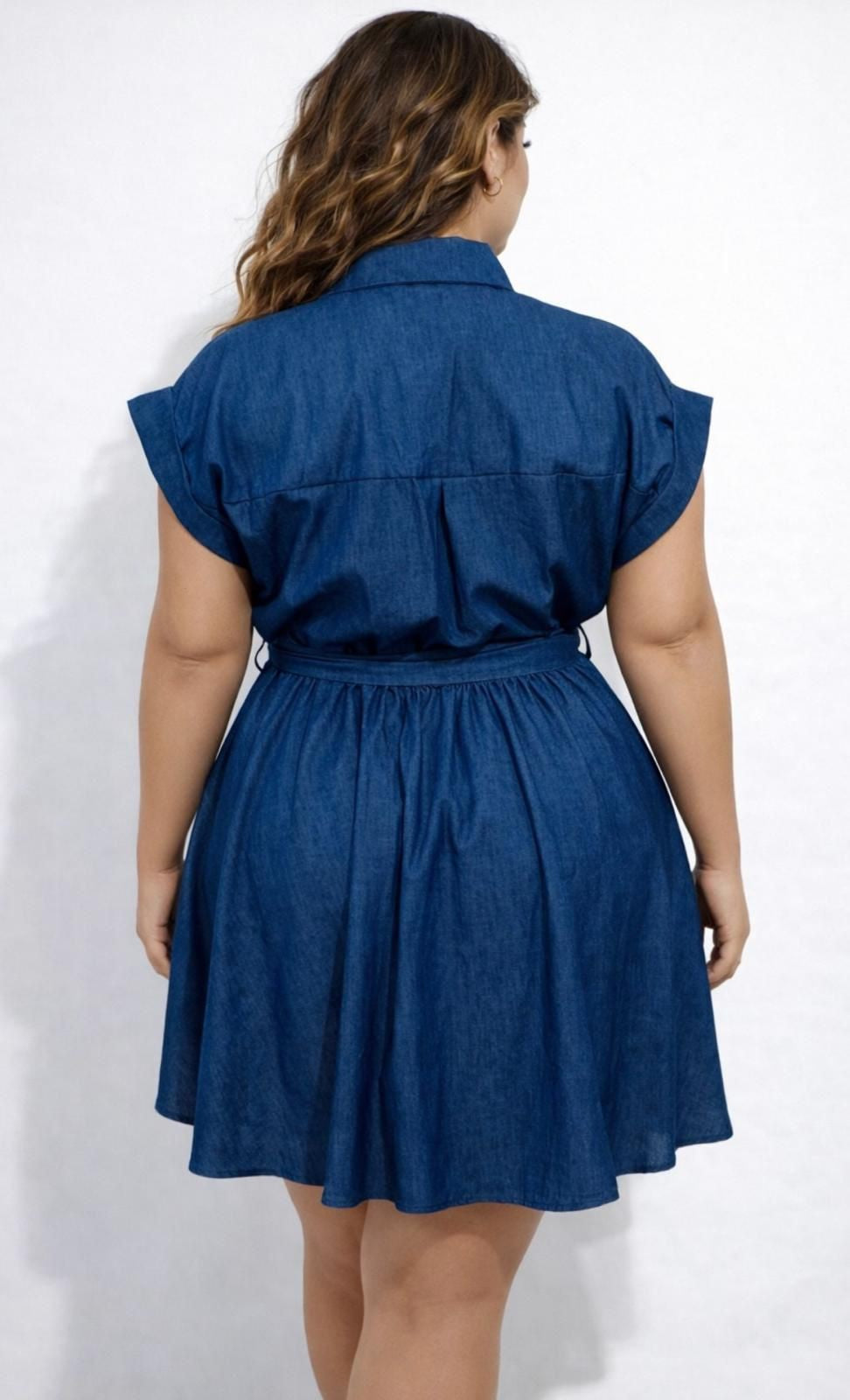 Denim Charm Tie-Waist Mini Dress – Curve