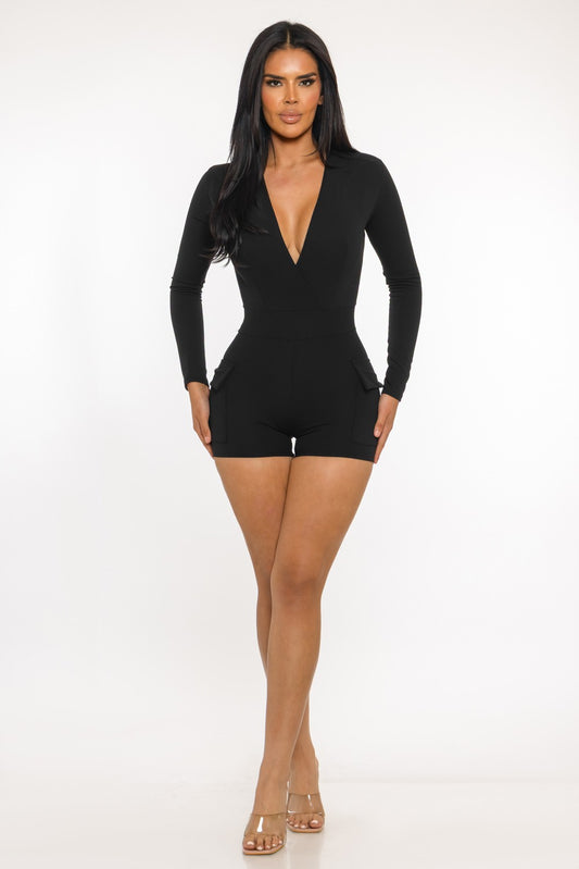 Midnight Sculpt Long-Sleeve Romper