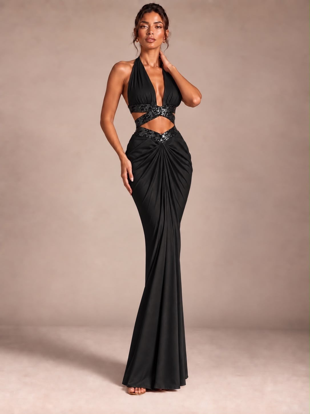 Sienna Sequin-Trim Halter Maxi Set