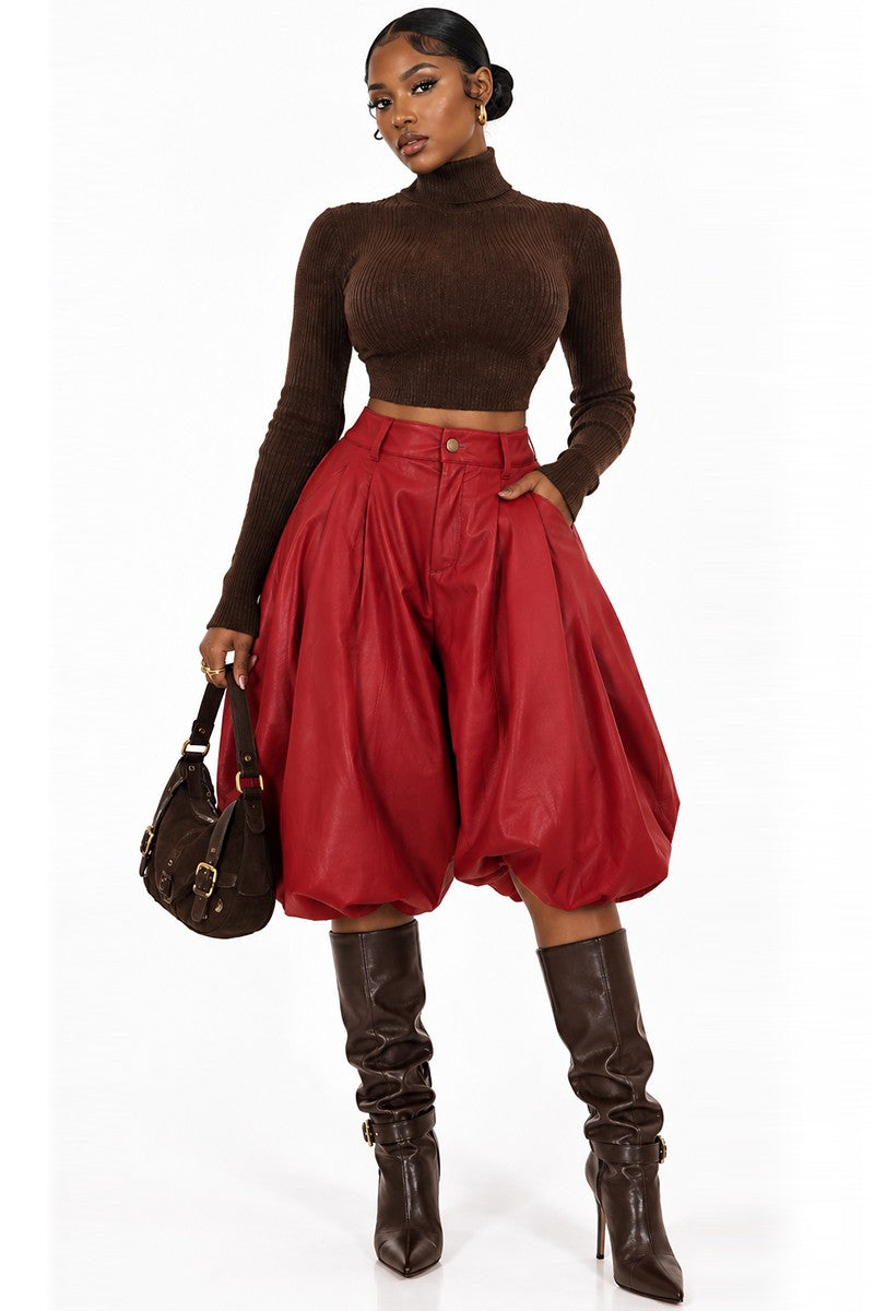 After Hours Faux Leather Balloon-Hem Pants