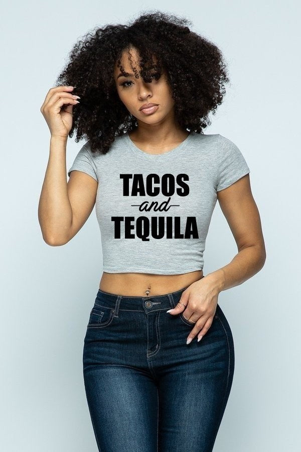 Tacos & Tequila Graphic Crop Tee