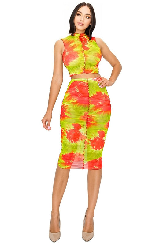 Neon Mirage Mesh Skirt Set