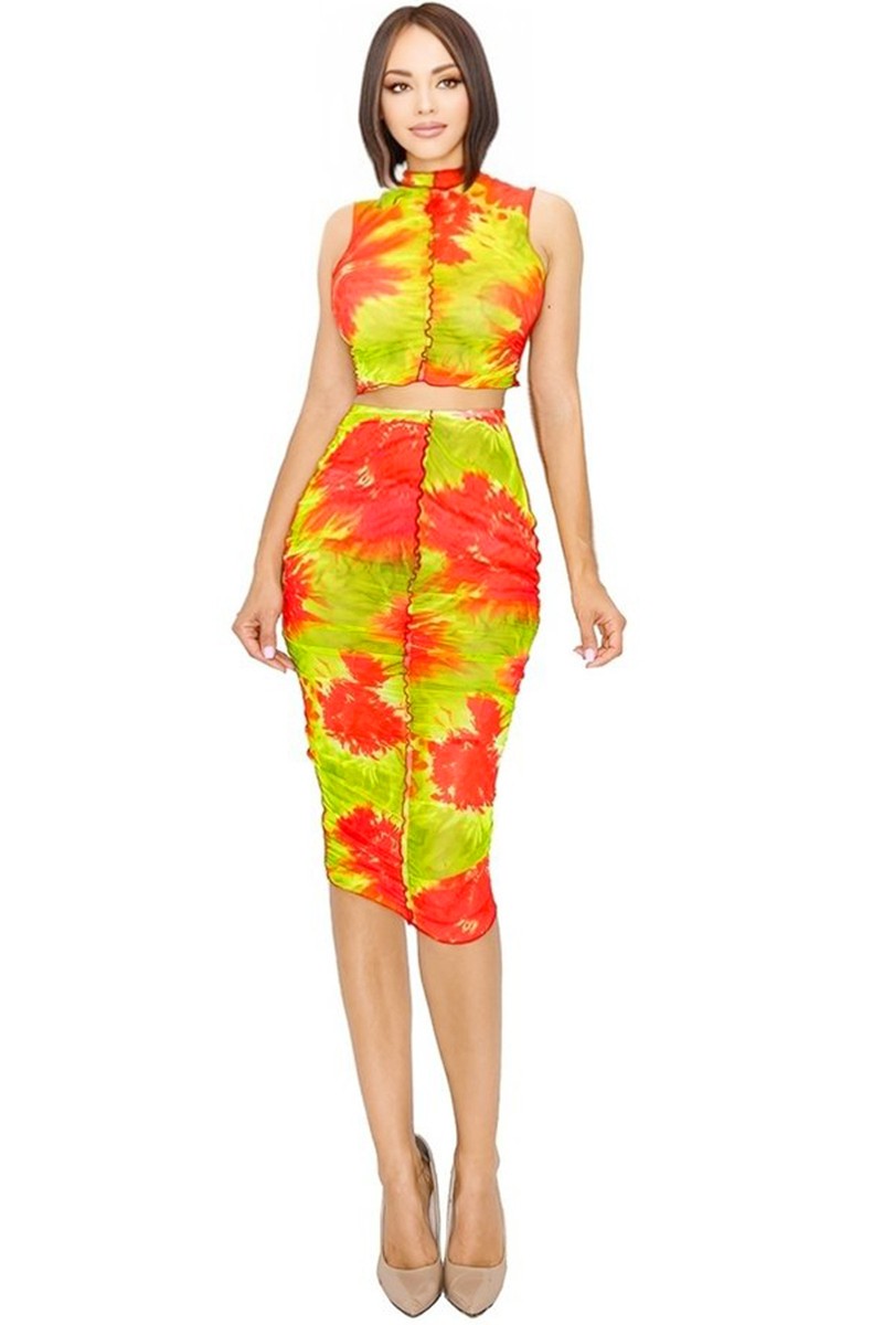 Neon Mirage Mesh Skirt Set