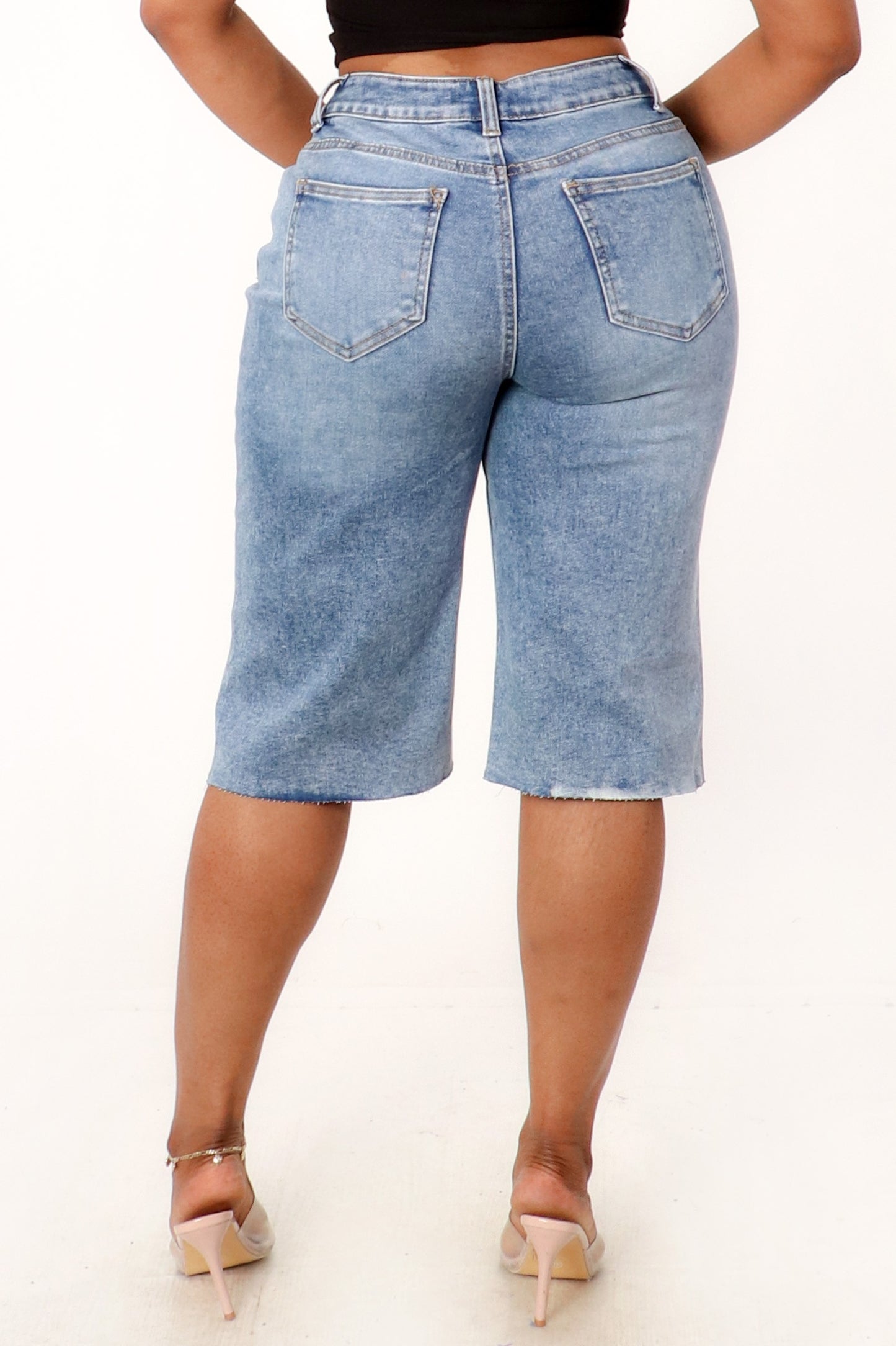 Street Edge Relaxed Biker Denim Shorts