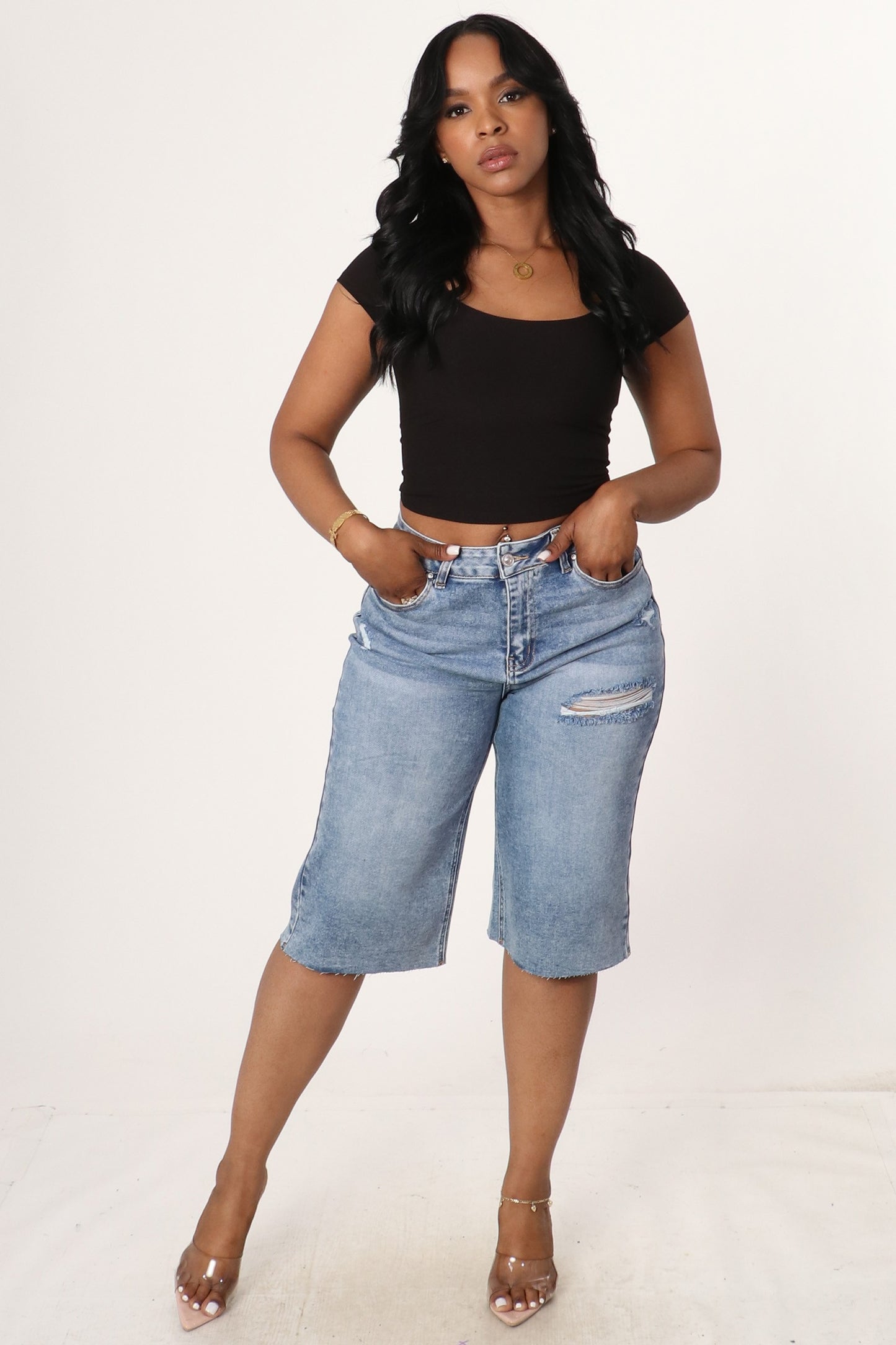Street Edge Relaxed Biker Denim Shorts