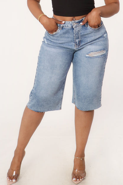 Street Edge Relaxed Biker Denim Shorts