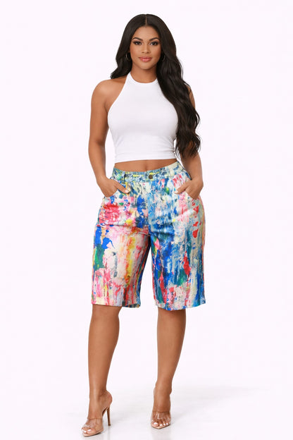 Abstract Artistry Painted Straight-Leg Shorts