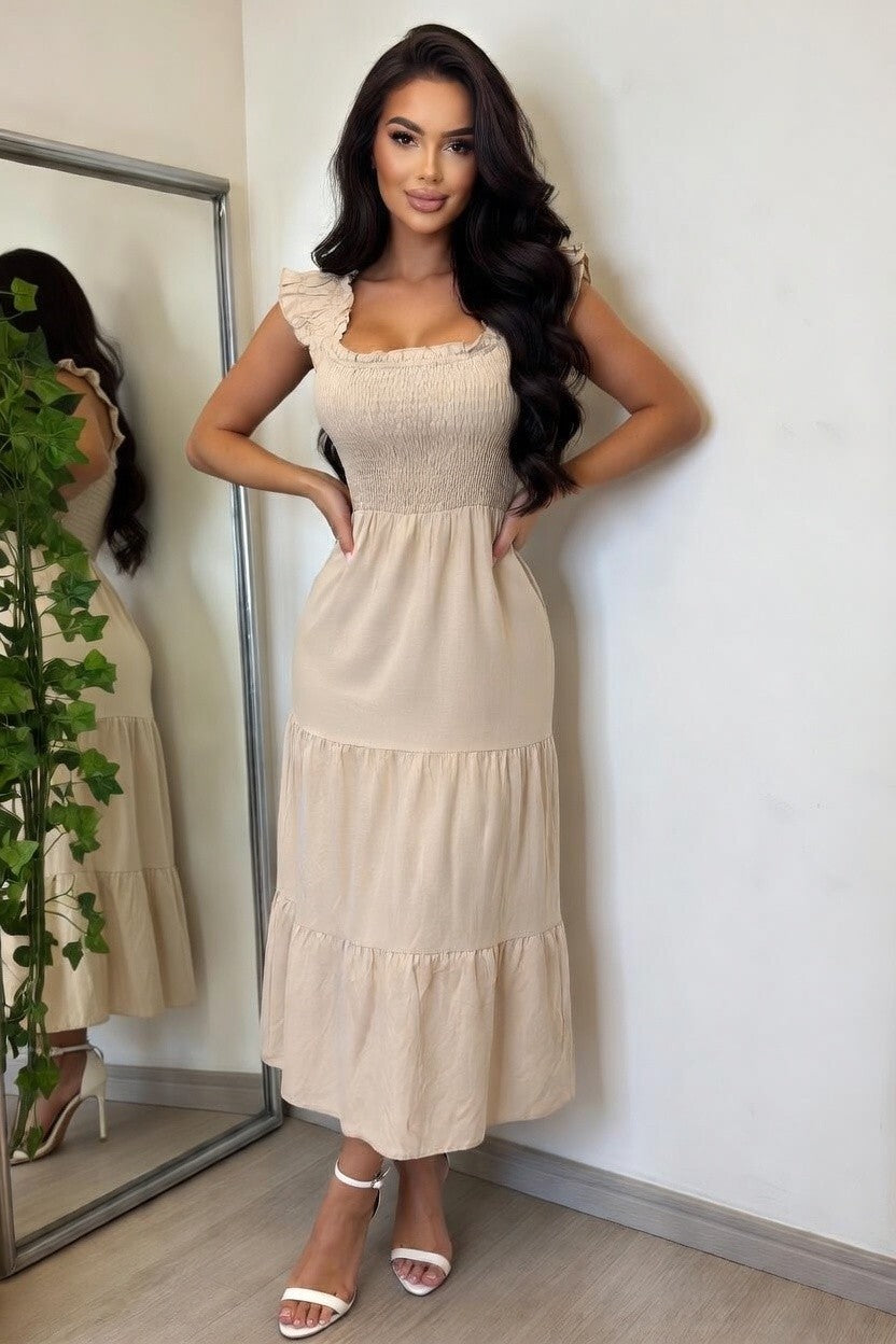 Sweet Breeze Smocked Ruffle Midi Dress