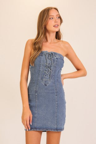 Sierra Lace-Up Denim Dress