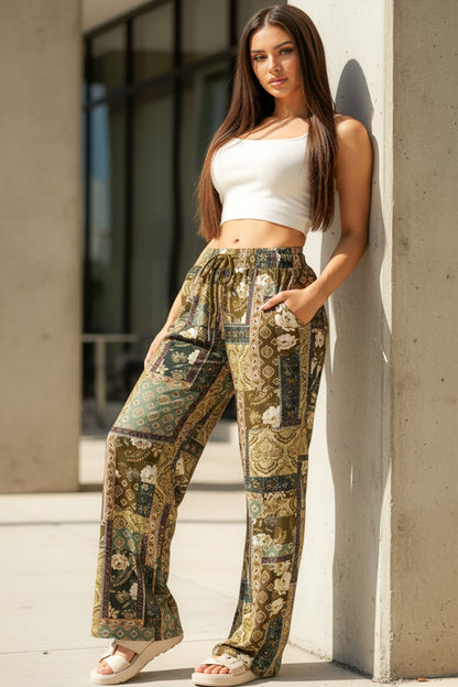 Printed Ease Wide‑Leg Lounge Pants