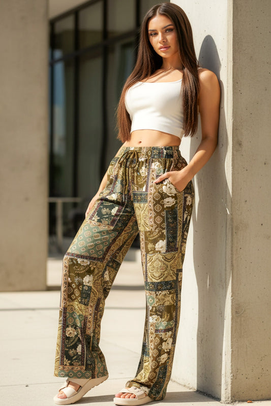 Printed Ease Wide‑Leg Lounge Pants