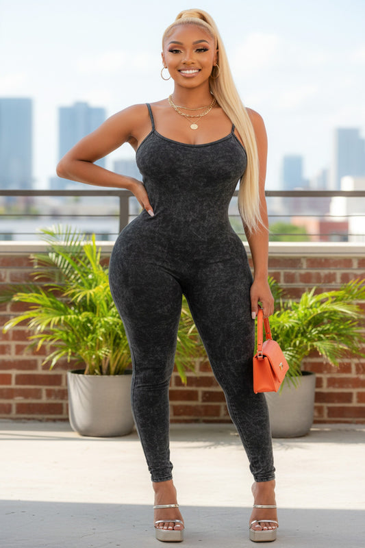 Midnight Melt Mineral‑Wash Bodycon Jumpsuit
