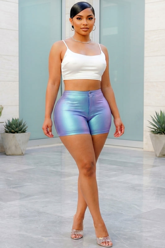 Lustre Muse High-Waist Metallic Shorts