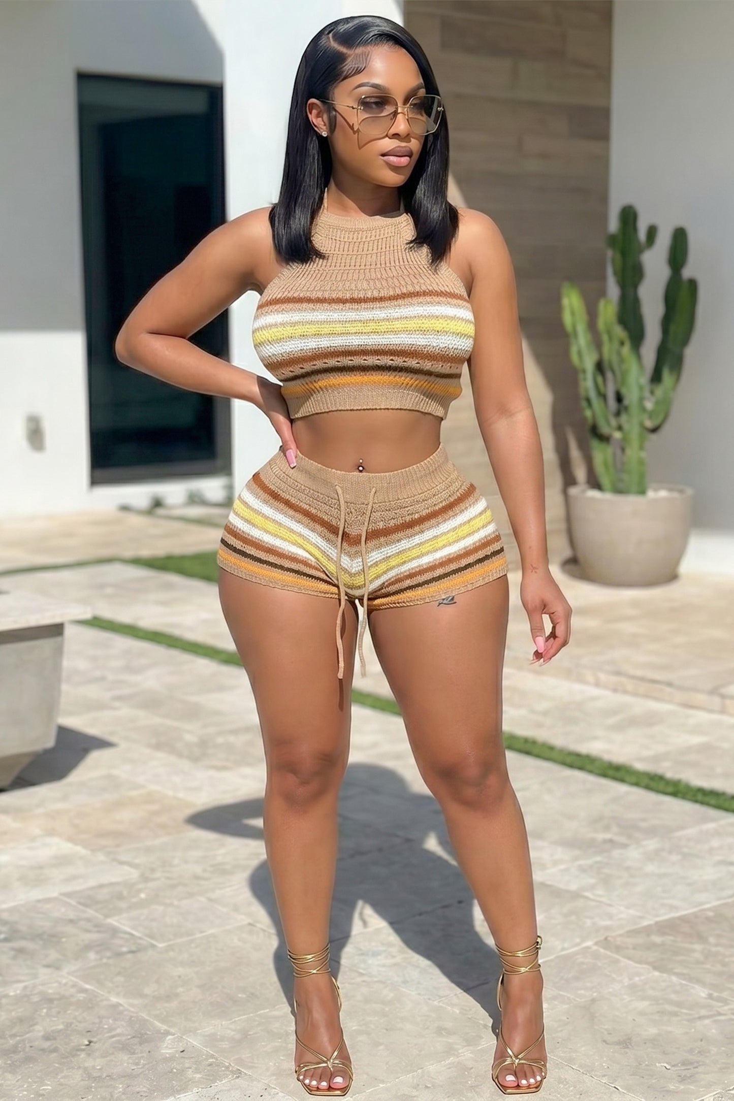 Sunset Stripe Crochet Short Set