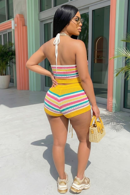 Sunset Stripe Crochet Short Set