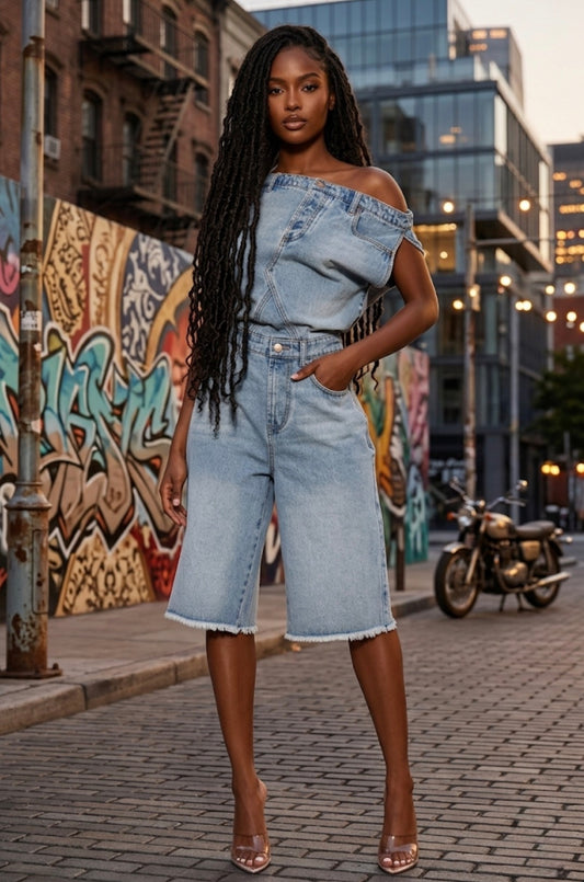 Off‑Duty Denim Muse Bermuda Romper