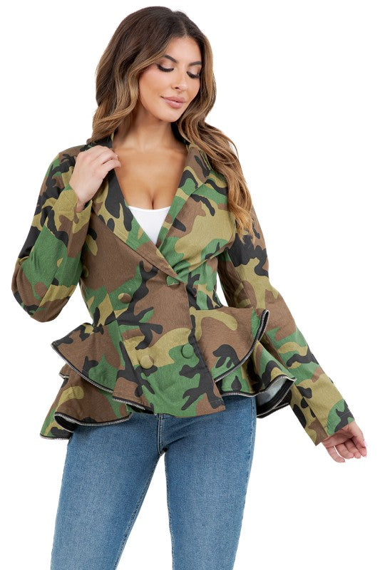 Camouflage Couture Peplum Jacket