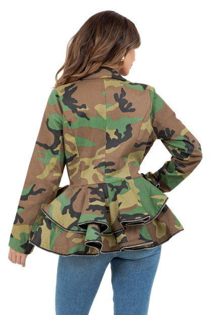 Camouflage Couture Peplum Jacket