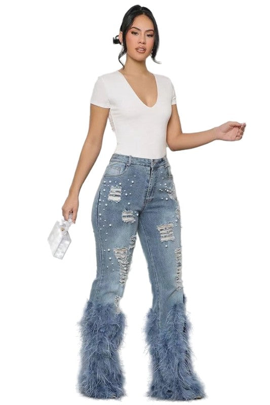 Feather Me Fancy Pearl Denim Jeans
