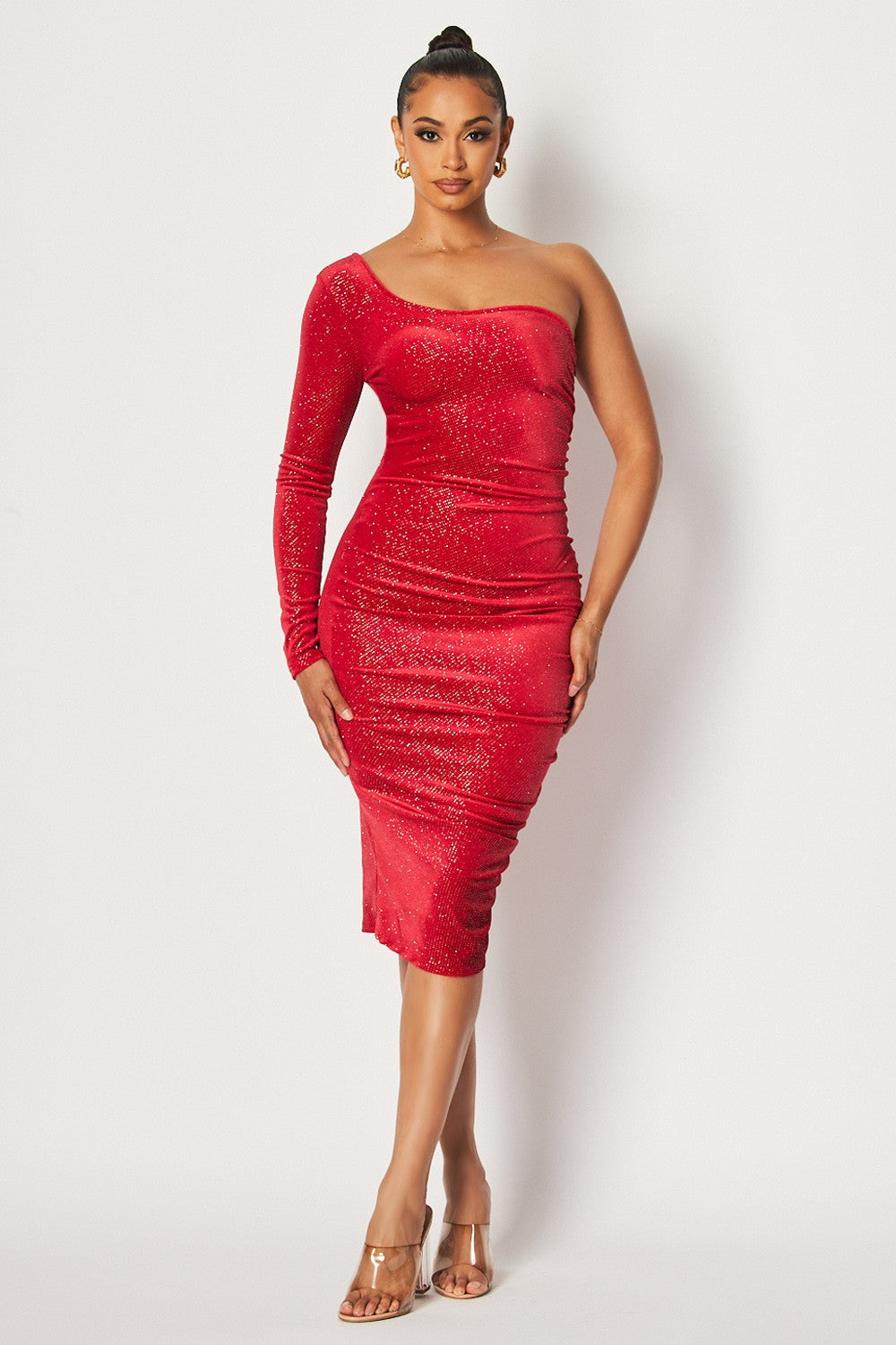 Starfire One-Shoulder Sparkle Midi Dress