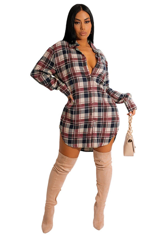 Weekend Flirt Plaid Shirt Dress