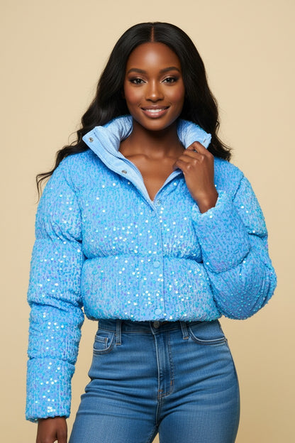 Shine City Sequin Puffer Jacket