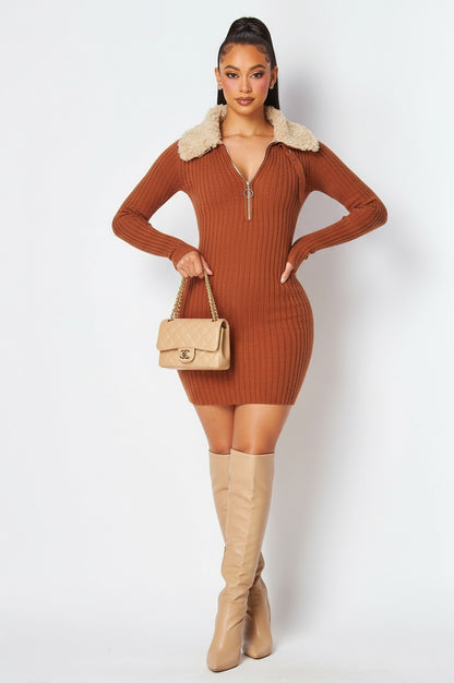 Cold Intentions Faux Fur Knit Dress