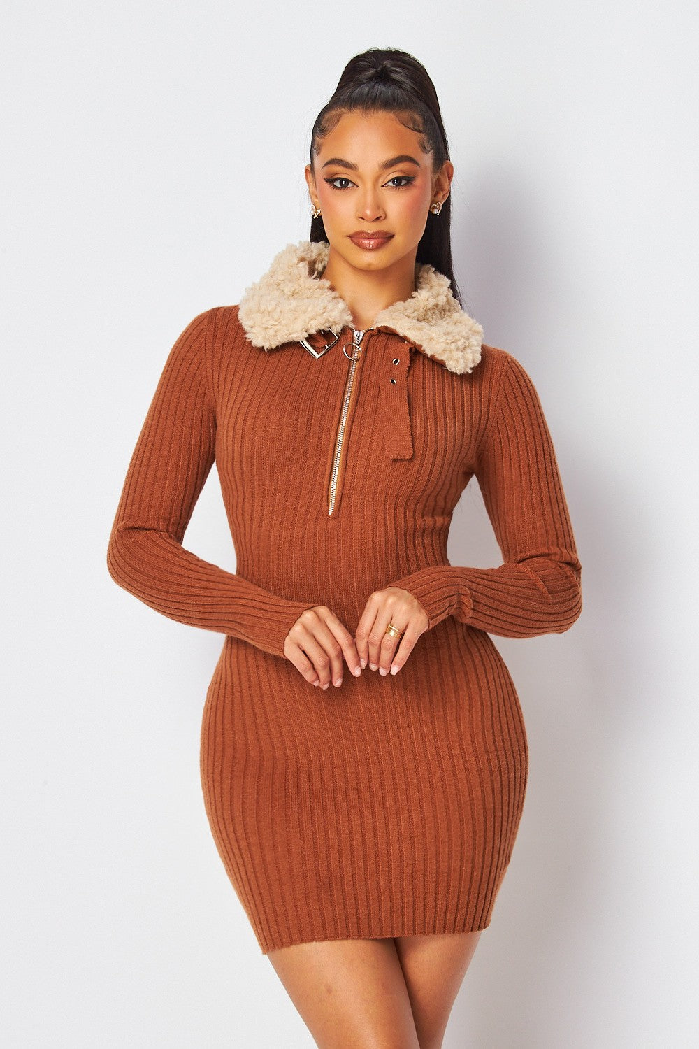 Cold Intentions Faux Fur Knit Dress