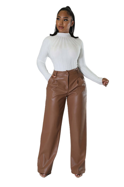 Power Play Faux Leather Straight-Leg Pants