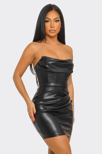 Faux Leather Sleeveless Corset Mini Dress
