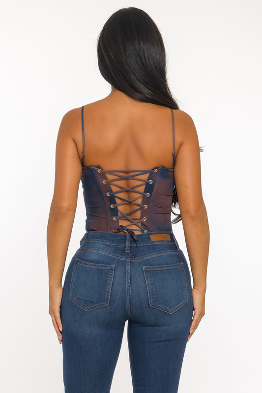 Eclipse Ombré Lace-Up Corset Top