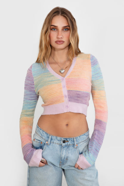 Pastel Dream Knit Crop Cardigan Top