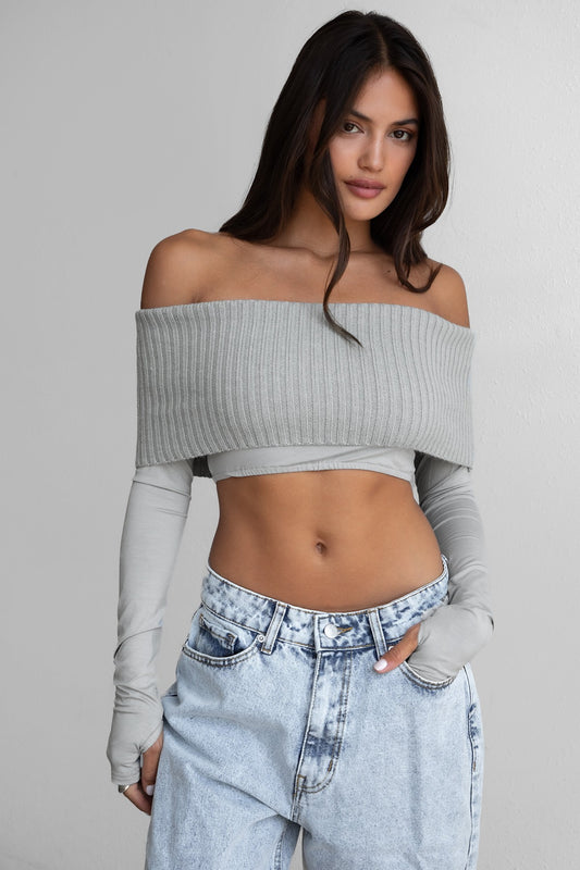 Soft Focus Off-Shoulder Ribbed Crop Top