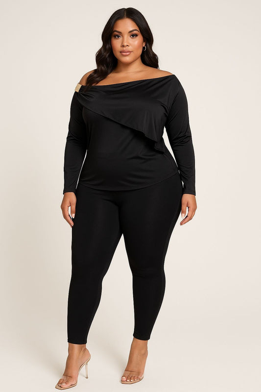 Aurelia Off-Shoulder Long Sleeve Top -Curve