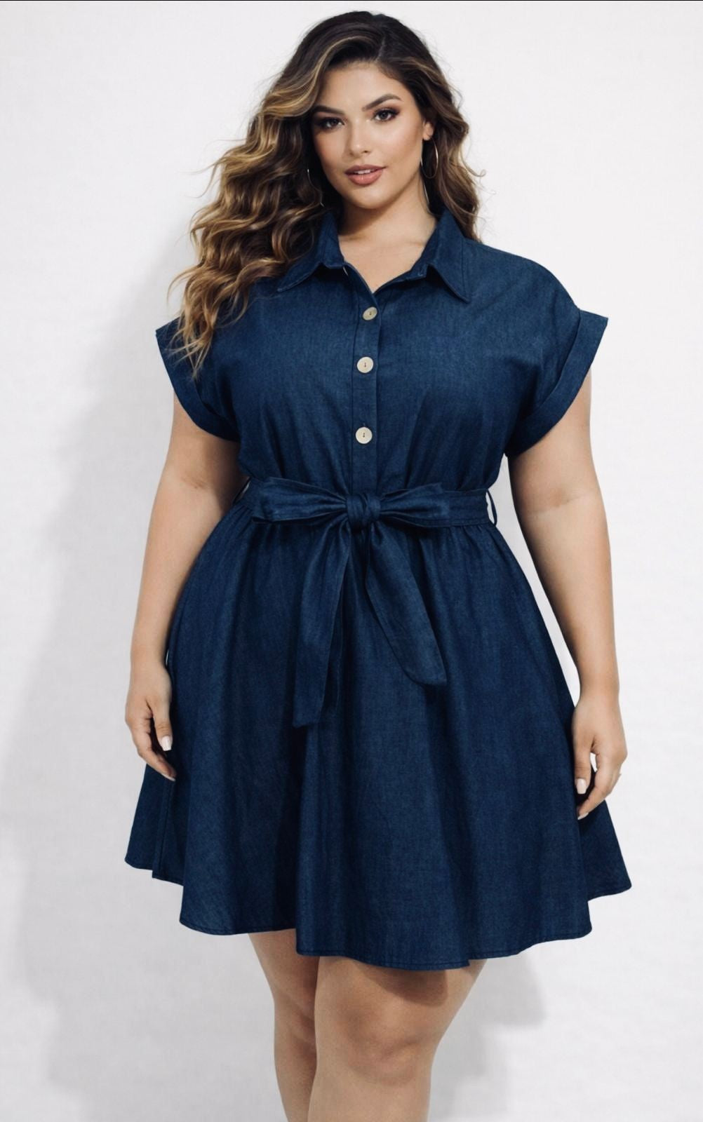 Denim Charm Tie-Waist Mini Dress – Curve