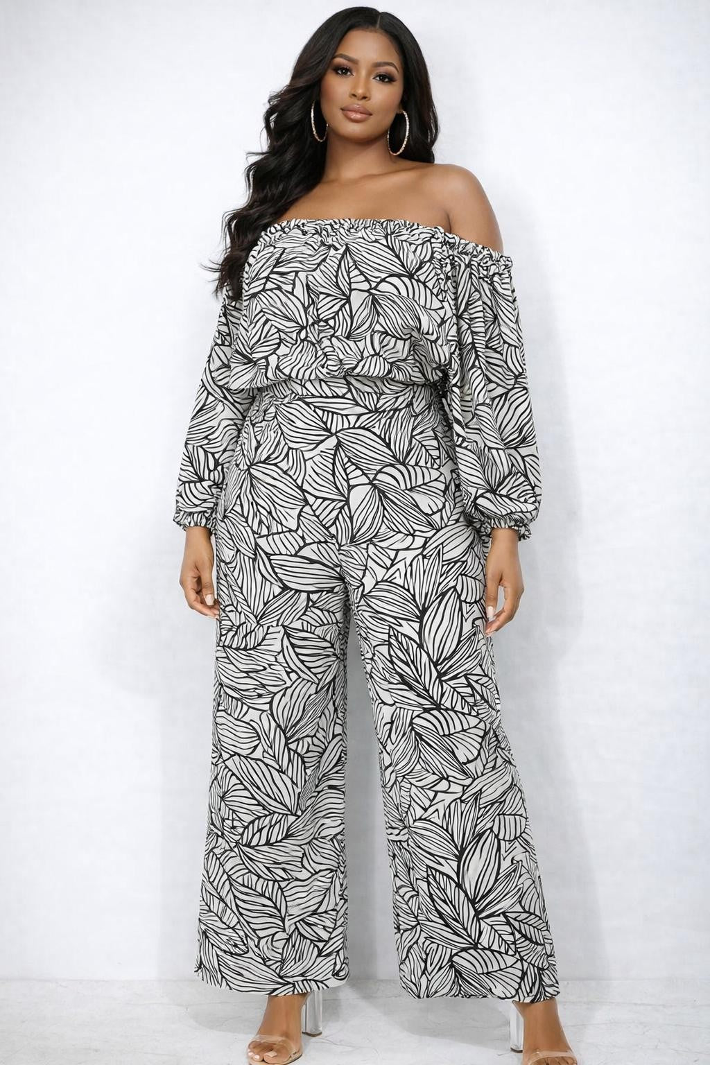 Palm Luxe Off-Shoulder Blouse – Curve