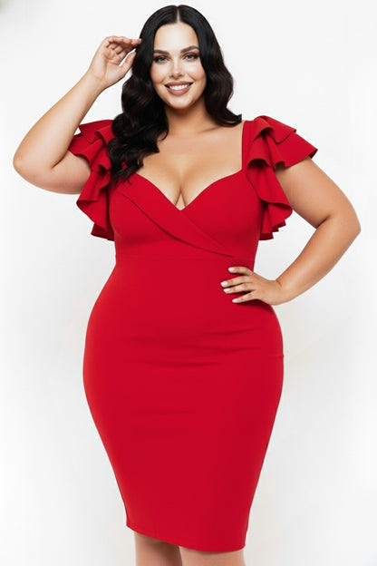 Sweetheart Ruffle Sleeve Midi Dress – Curve