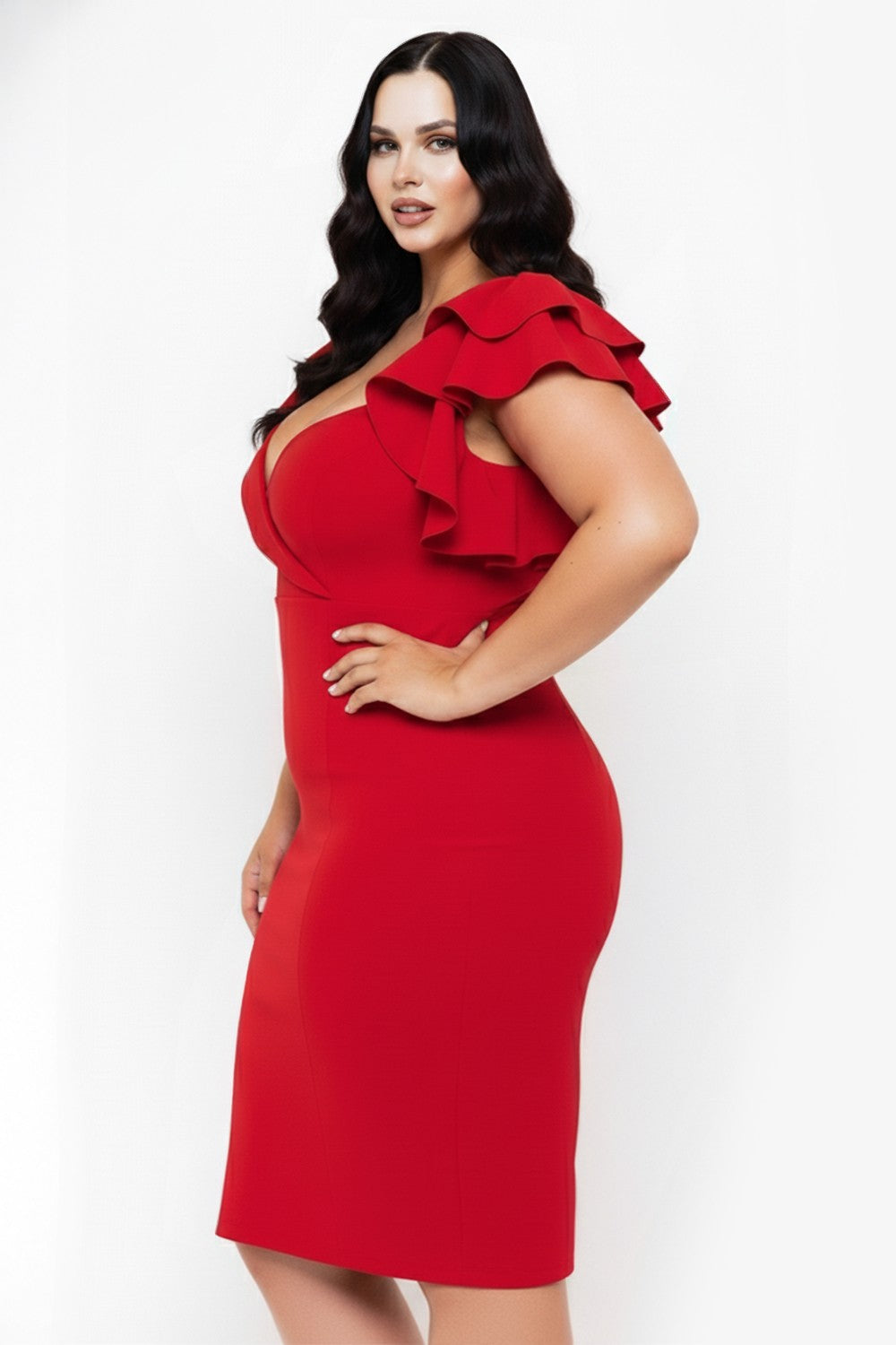 Sweetheart Ruffle Sleeve Midi Dress – Curve