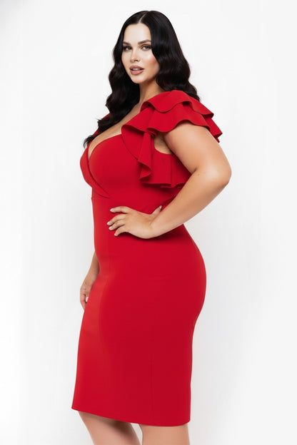Sweetheart Ruffle Sleeve Midi Dress – Curve
