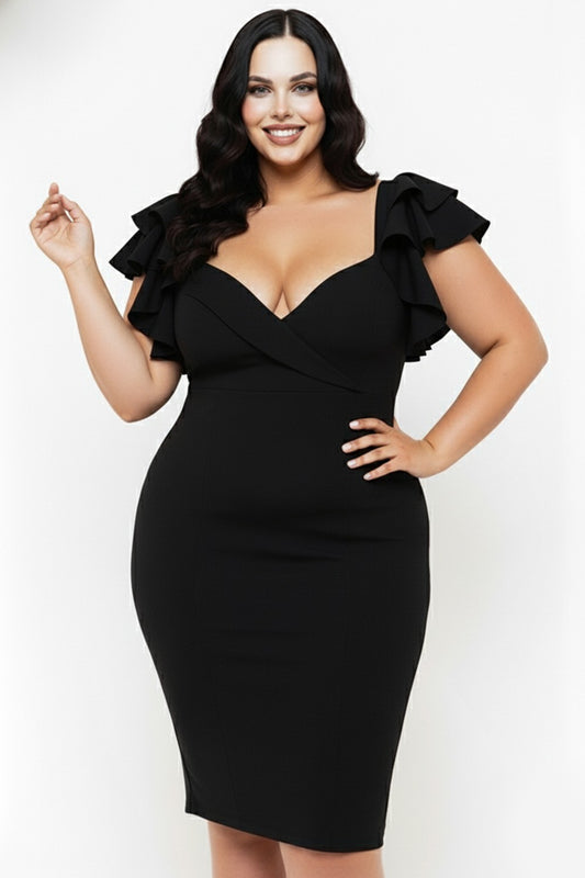 Sweetheart Ruffle Sleeve Midi Dress – Curve