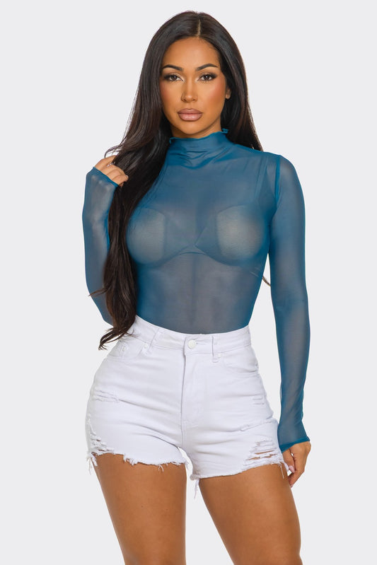 Second Skin Mesh Mock Neck Top