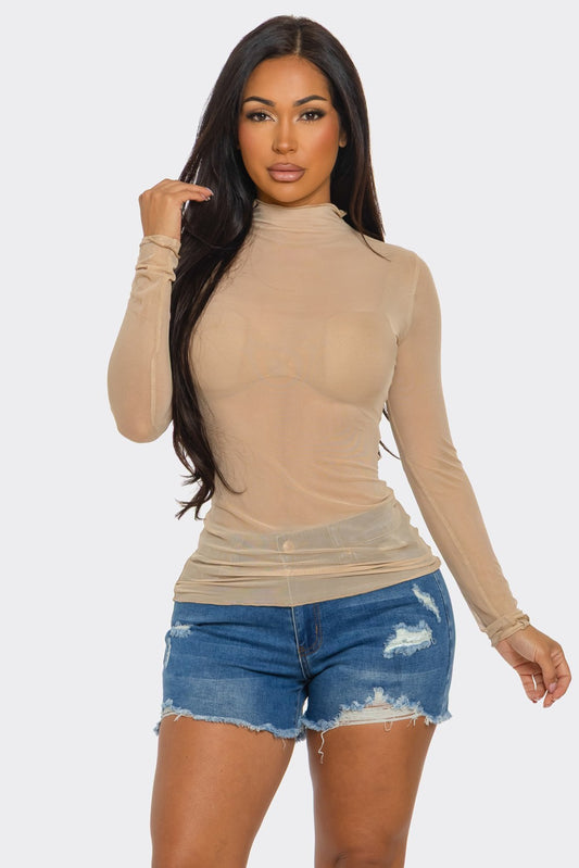 Second Skin Mesh Mock Neck Top