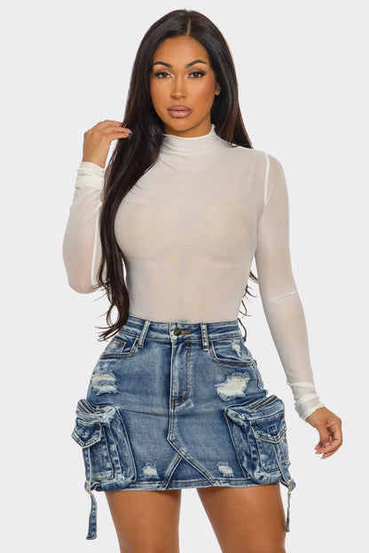 Second Skin Mesh Mock Neck Top