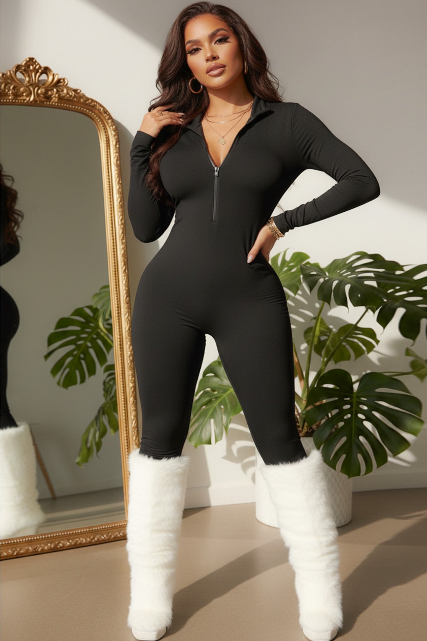 Contour Zip Mock Neck Jumpsuit