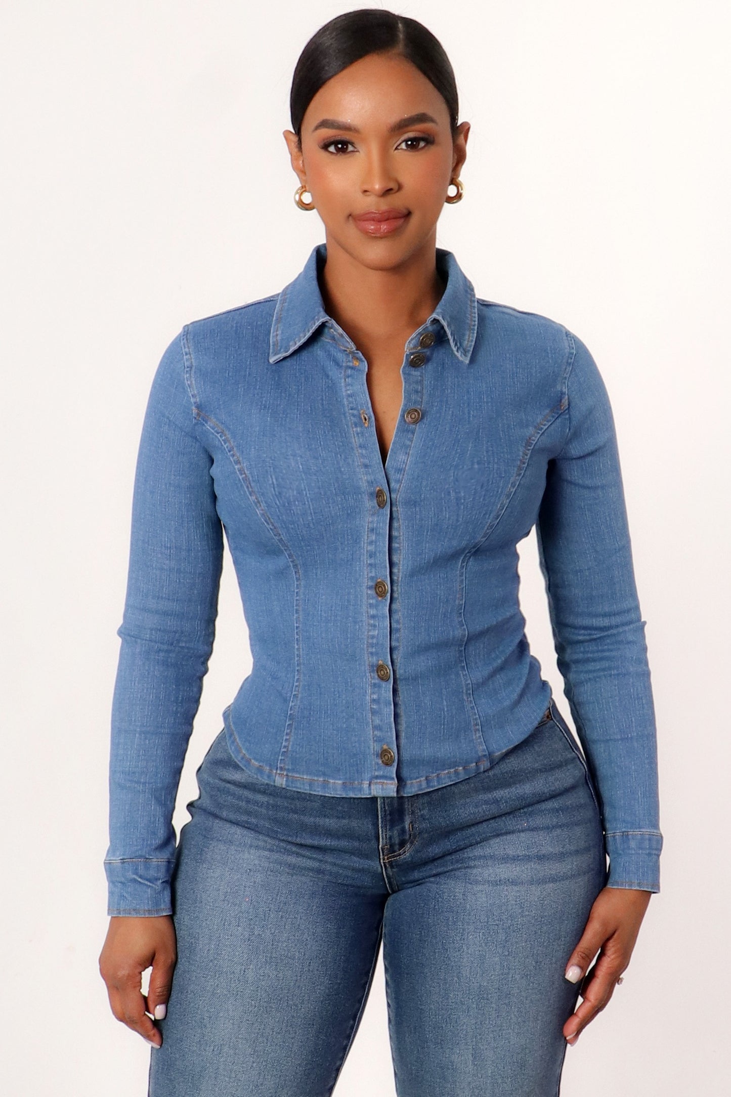 Contour Fit Denim Button-Down Shirt
