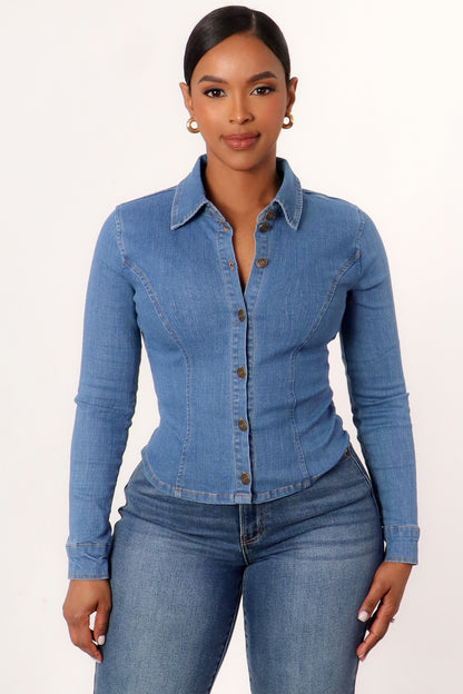 Contour Fit Denim Button-Down Shirt